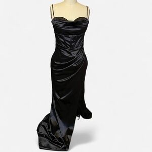 Windsor Black Pleated Spaghetti Strap Gown